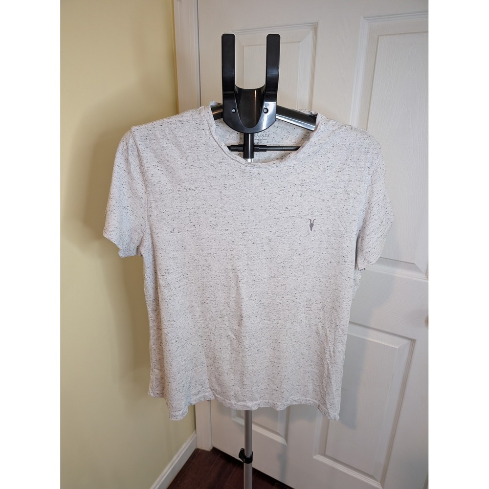 AllSaints‎ Arden T-Shirt Grey Speckle Ramskull Logo Crew Neck Tee - Size A